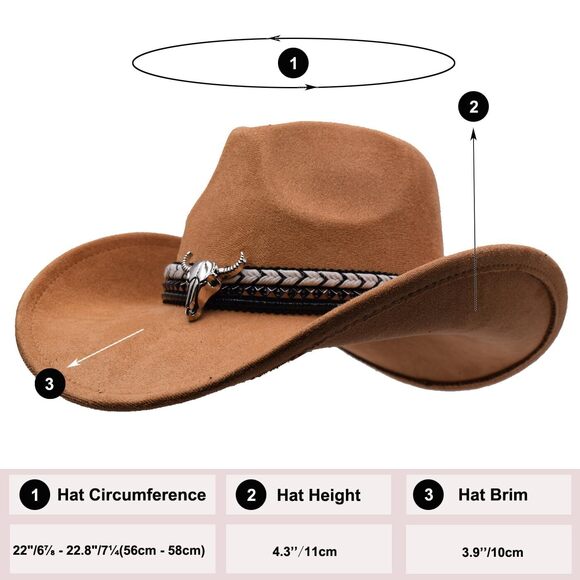 5315 Women Men Western Cowboy Cowgirl Hat With Buckle Belt Wide Brim